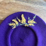 Yellow Floral Embroidered Purple Beret