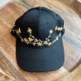 Embroidered Yellow Flower Vine Baseball Cap - Black