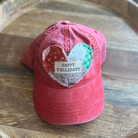 “Happy Y’allidays” Heart Patch Baseball Cap - Red