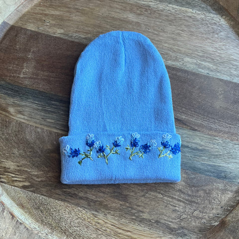 Bluebonnet Embroidered Baby-Blue Beanie - Youth