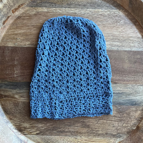 Crochet Slouchy Beanie - Blue-grey