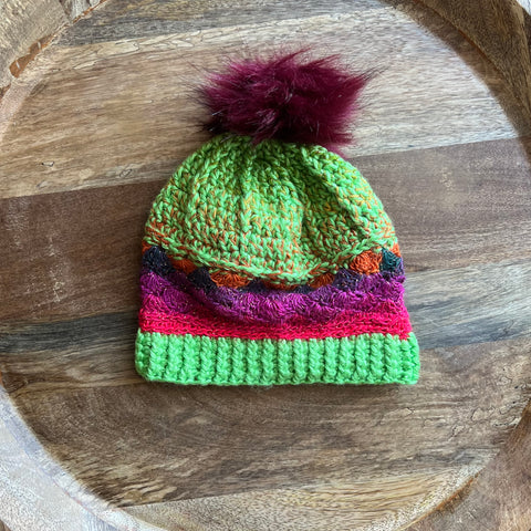 Crochet Sparkly Green + Rainbow Beanie - Toddler/Child