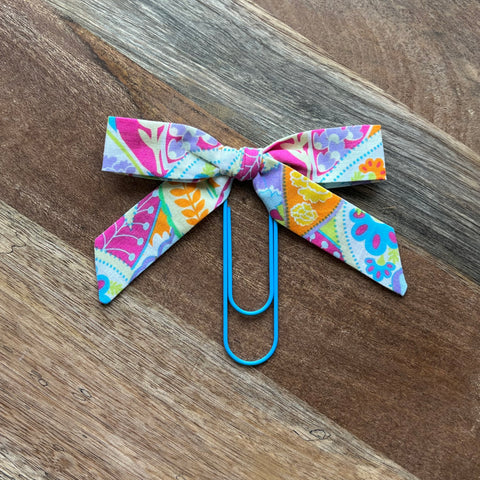 Classic Bow Bookmark - Bright Pink Multi-Floral