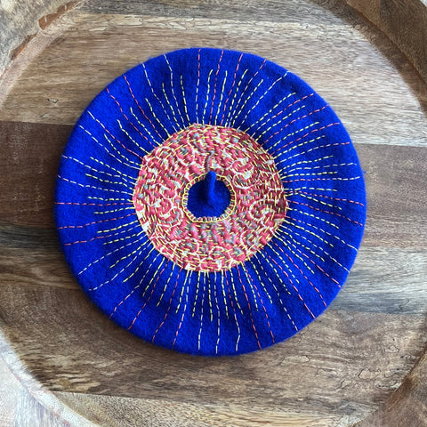 Sunburst Embroidered Navy-Blue Beret