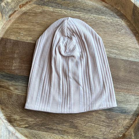 Slouchy Beanie - Heather Pink Ribbed