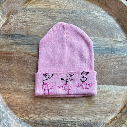 Embroidered Dancer Ballet Beanie - Pink