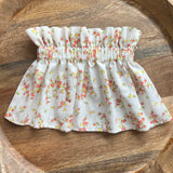 KIDS Paper-Bag Skirt - White Dimity Pink/Yellow Floral