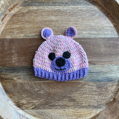 Pink Bear Crochet Beanie - Infant/Toddler