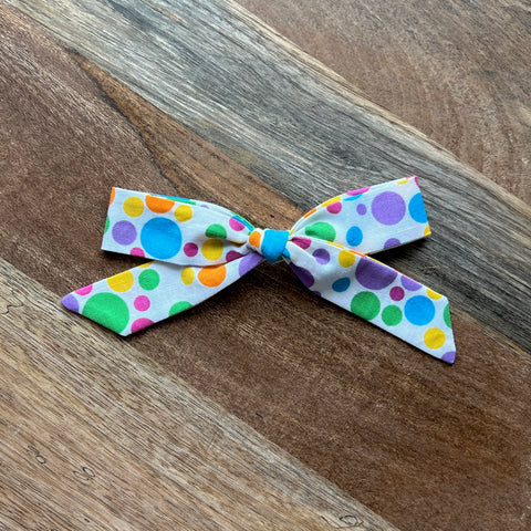 Multi-Rainbow Dots - Classic Schoolgirl Hair Bow