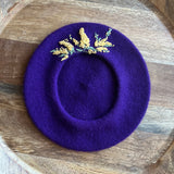 Yellow Floral Embroidered Purple Beret