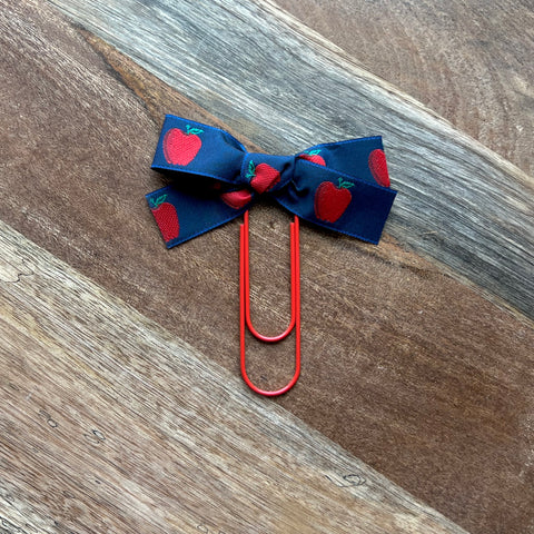 Classic Bow Bookmark - Navy Apples