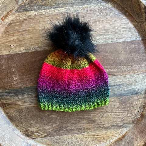 Crochet Sparkle Rainbow Striped Beanie - Toddler/Child