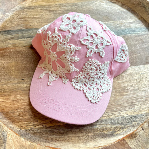 Crochet Doily Baseball Cap - Pink