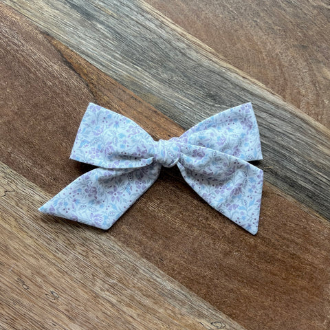 Purple + Light Blue Floral - Classic Schoolgirl Hair Bow