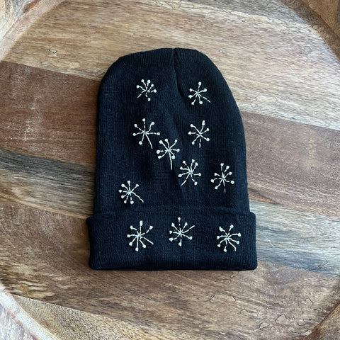 Embroidered Dandelion Wishes Black Beanie - Youth