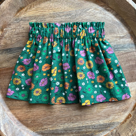 KIDS Paper-Bag Skirt - Vintage Green Bright Floral