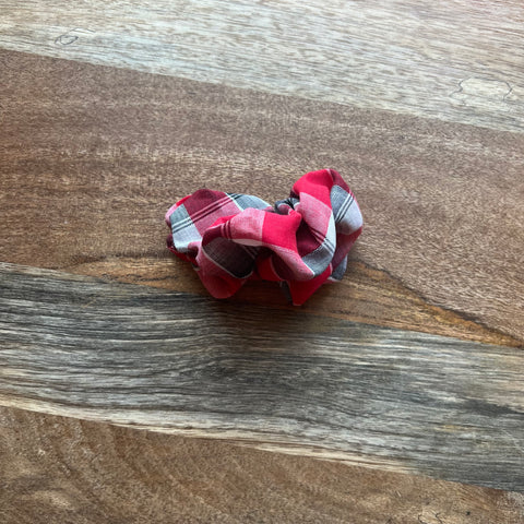 Upcycled Fabric Scrunchie-Style Hair Barrette - Red White & Black Plaid