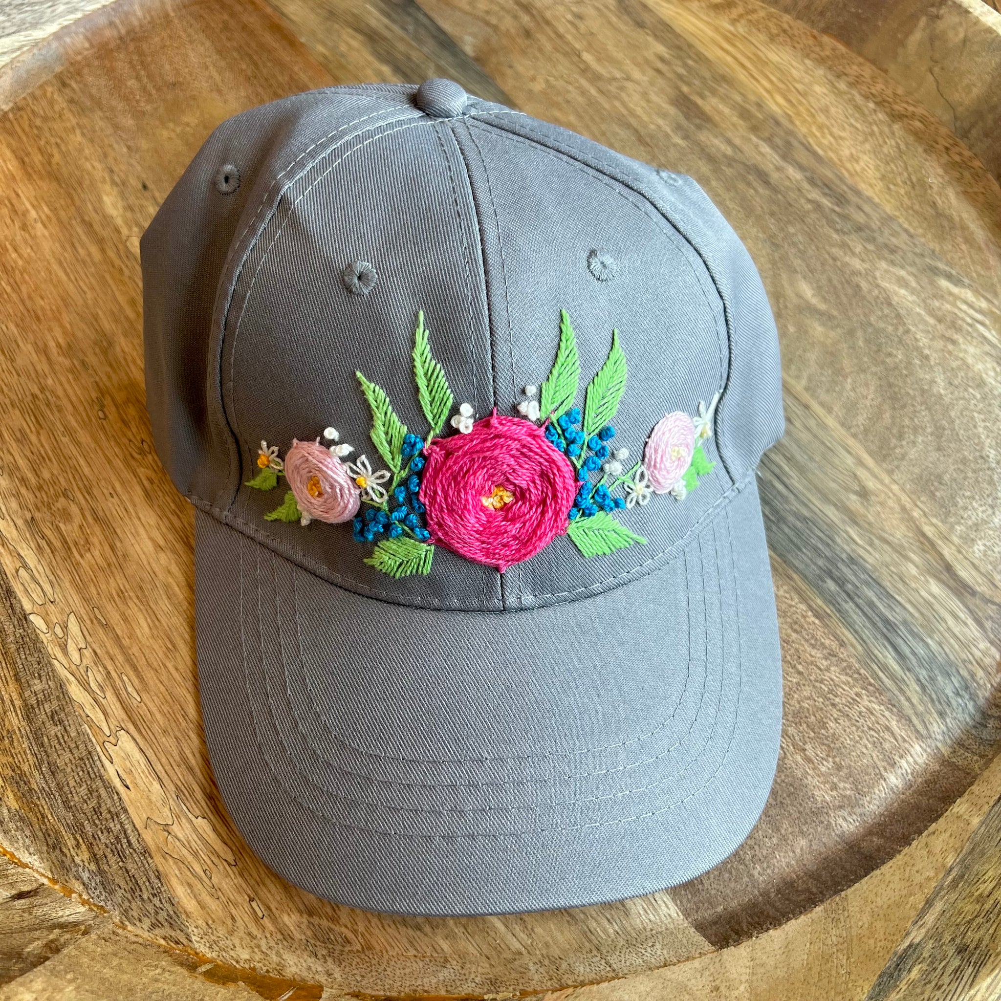Women\'s Embroidered Baseball Cap Adjustable Soft Breathable Hats Floral(Gray) Hand-Embroidered Sunflower Hat – Floral Design, Grey Cap  main image 4