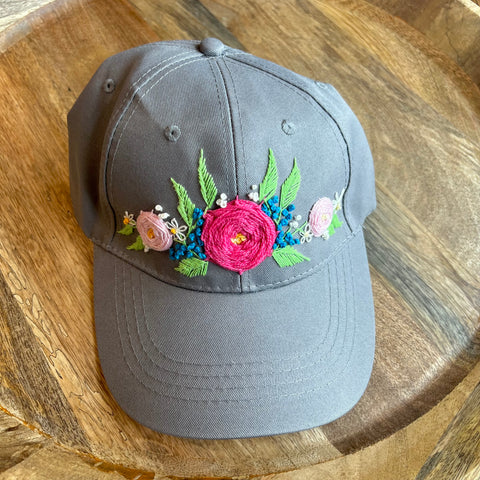 Embroidered Rosette Baseball Cap - Gray