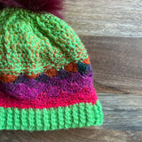 Crochet Sparkly Green + Rainbow Beanie - Toddler/Child