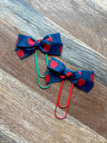 Classic Bow Bookmark - Navy Apples