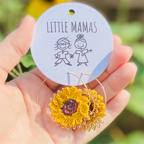 Large Hoop Crochet Sunflower Earrings