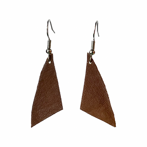 Brown Leather Triangle Earrings