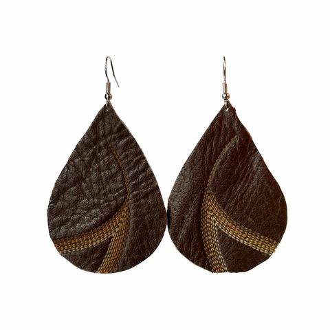 Chocolate Brown Leather Drop Earrings - Large