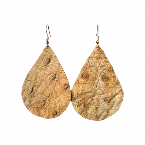 Tan Leather Drop Earrings - Large