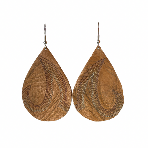 Caramel Brown Leather Drop Earrings - Large