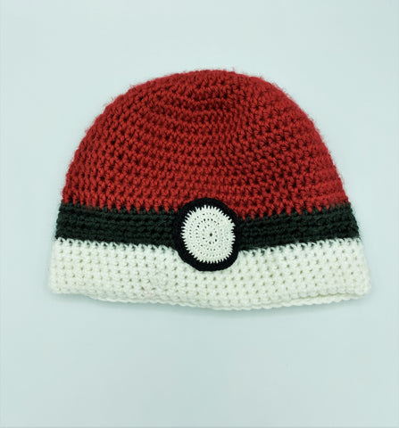 Crochet Red/White Anime Ball Beanie - Youth/Adult