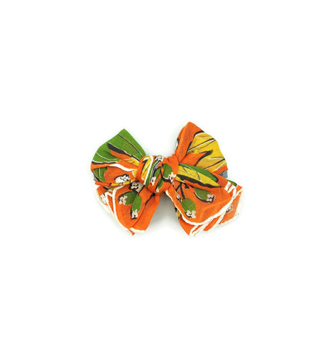 Small Orange and Green Floral Leaf - Vintage Hair Bow