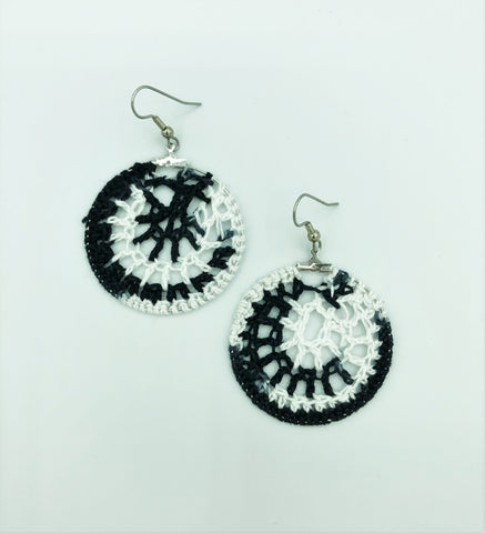 Black+White Spider Web - Crochet Earrings