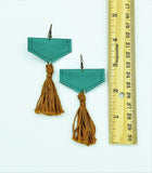 Geo Teal/Gold Tassel Earrings