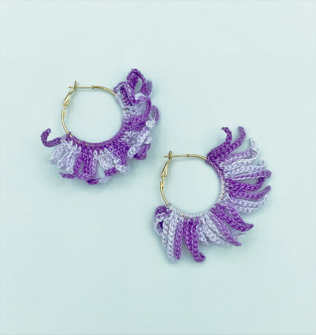 Crochet Tassel Hoop Earrings - Purple