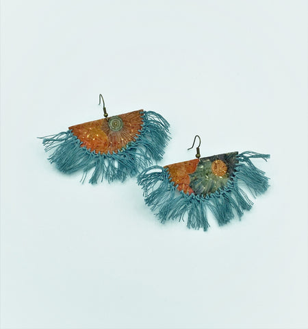 Semicircle Cork Tassel Earrings - Blue