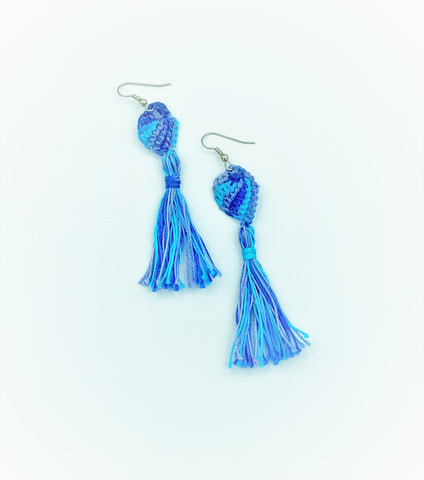 Crochet Teardrop Tassel Earrings - Blue/Teal