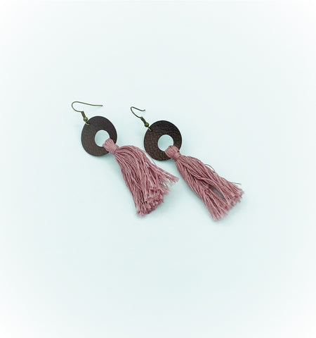 Open Circle Tassel Earrings - Mauve