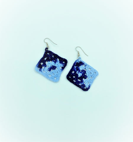 Crochet Square Earrings - Blue Sky