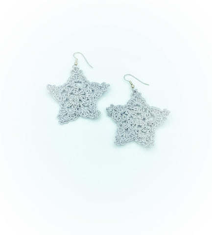 Crochet Star Earrings - Grey