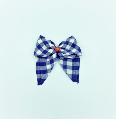 Blue Gingham Strawberry Farm - Vintage Hair Bow