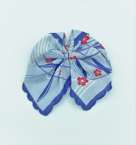 Big Blue+Red Leaf Floral - Vintage Hair Bow