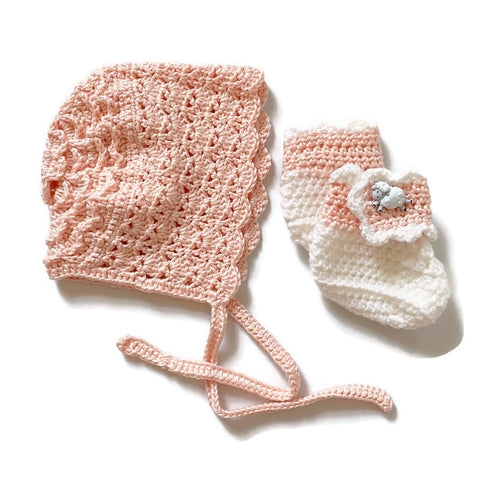 Sweet Sheep Bonnet + Bootie Set - Newborn/3M