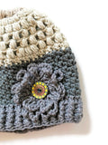 Grey Ombre Button Ponytail Beanie - TODDLER