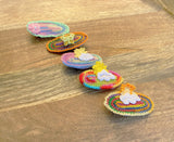 Crochet Bright Primary Oval Rainbow Clip