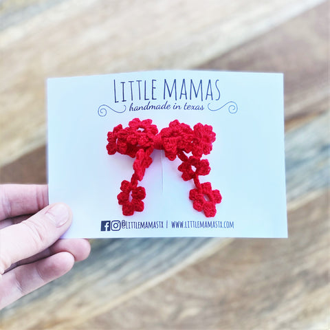 Bright Red Flower - Mini Crochet Hair Bow